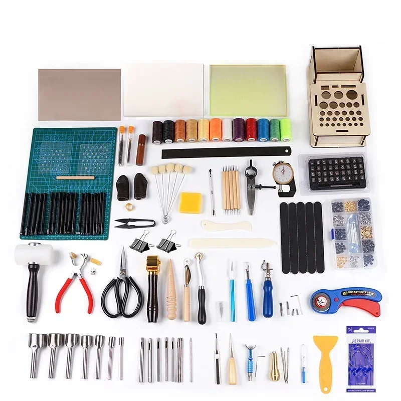 204 PCS Leather Sewing  Craft Working Tool Kit  with Bundled Hole Punch Set