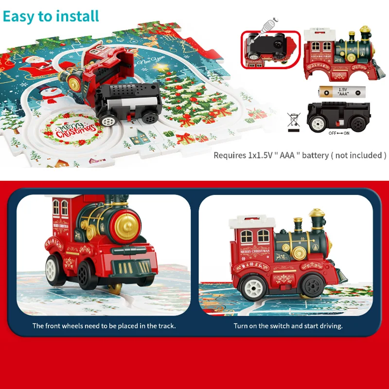 Kerstpuzzels voor kinderen Elektrische treinwagon Creatieve spellen Diy Assembleren Scène Kaart Spoortrein Kinderspeelgoed Leuke kerstcadeaus