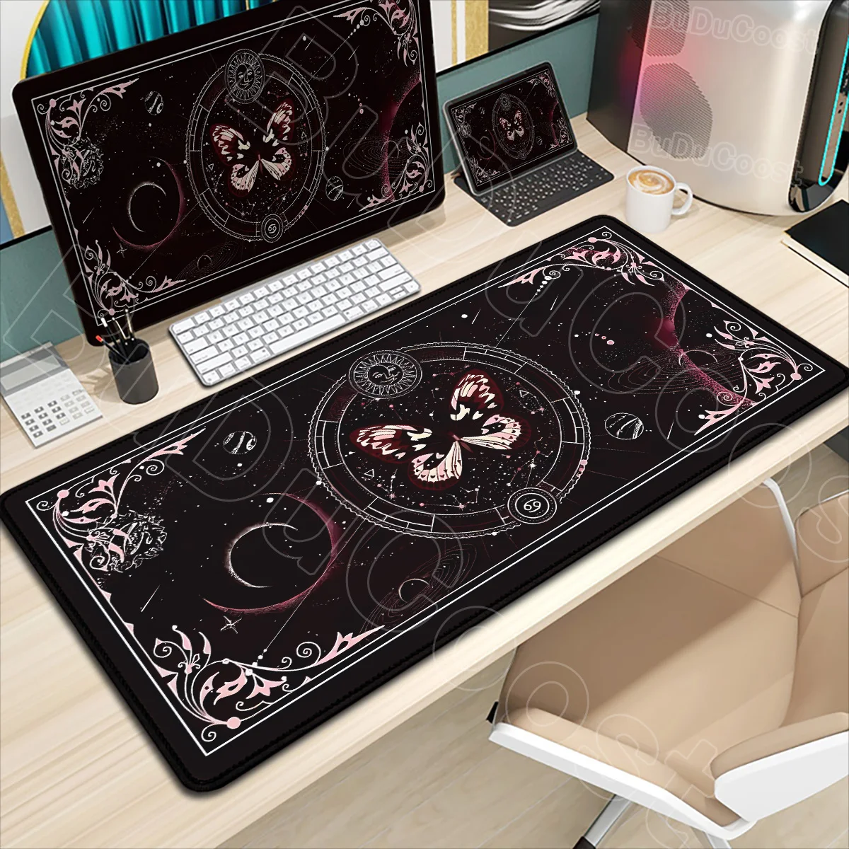 

New Star and Moon Butterfly Mousepad Laptop PC Mats Extra Large Desk Mat Dark Wind Anti-Slip Lock Edge Thickened Soft Office Pad