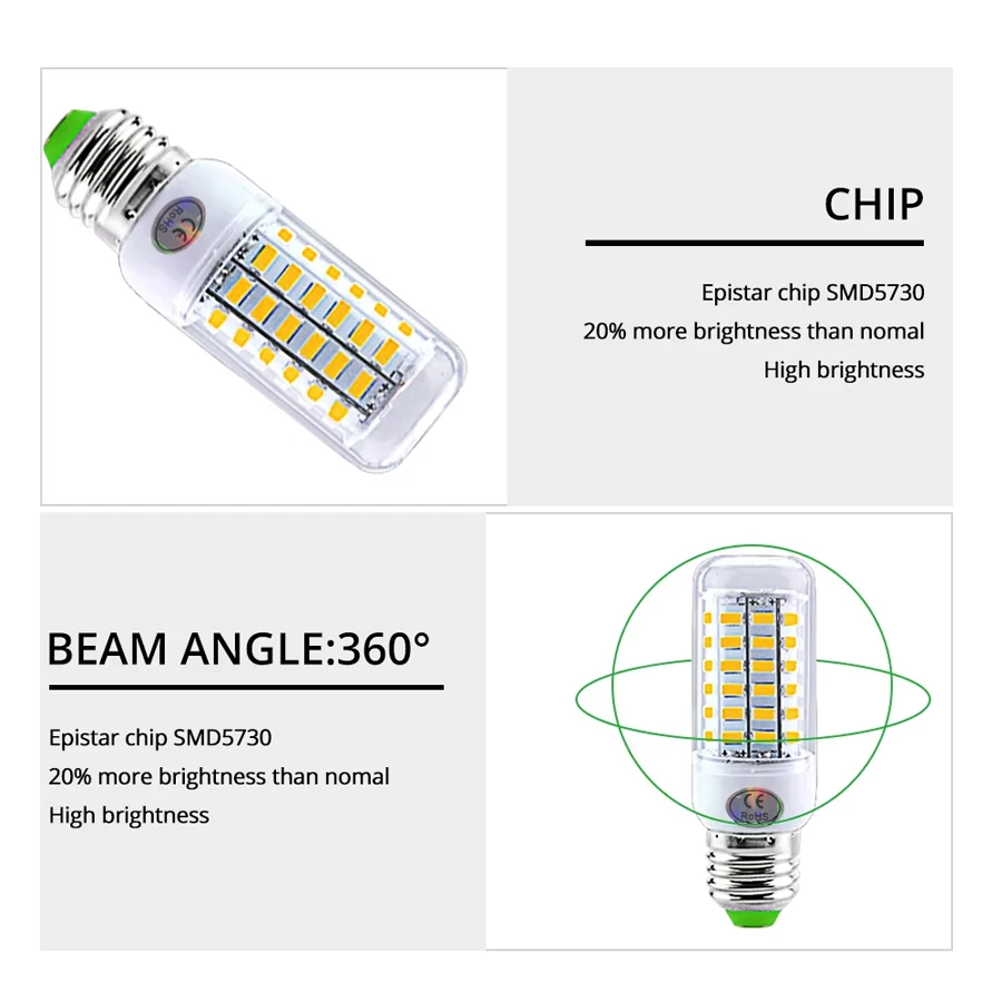 LED Corn Lamp 220V E14 E27 Bulb Lamp Strong Light 2700K 6500K Corn Bulb Light 2835SMD 360 Beam Angle Replace Halogen Lighting image 5
