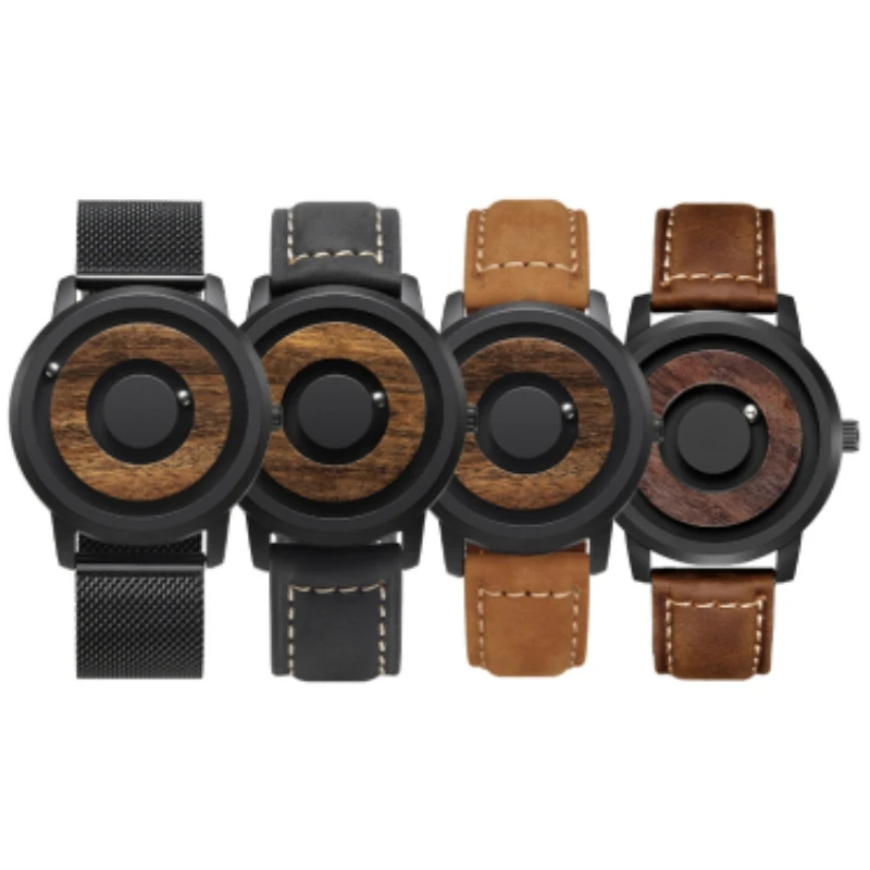 EUTOUR-Montre de Couple Minimaliste pour Homme, Cadran en Bois, Sans Échelle, Ceinture Magnétique, Forêt Naturelle, Mode