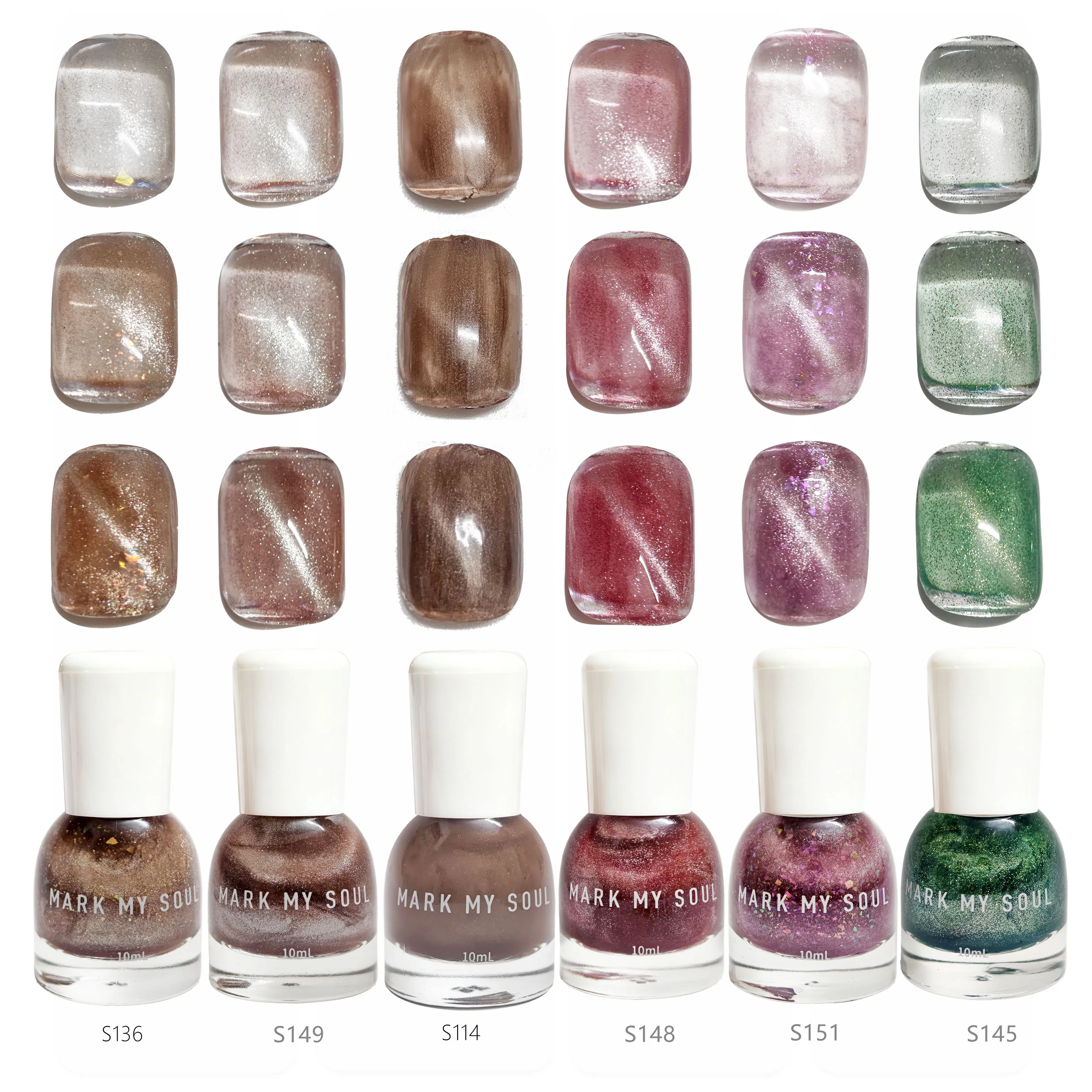 6Pcs Autumn  Winter Vibe Contrast Magnetic Cat Eye Nail Polish Kit, MARK MY SOUL No  lamp Nail Polish S136/S149/S114/S148/S151/S