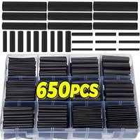 650PCS Heat Shrink Tubing Kits Black Electrical Wire Wrap Cable Sleeves Assortments For Insulation Protection With Storage Case