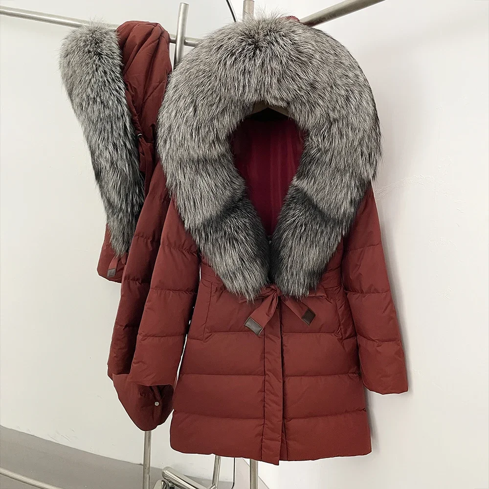 

Fashion White Duck Down Coat Hooded Real Fur Reality Fur Jacket Women Autumn 2025 Winter Outerwear Female Fox Fur Puffer Coat