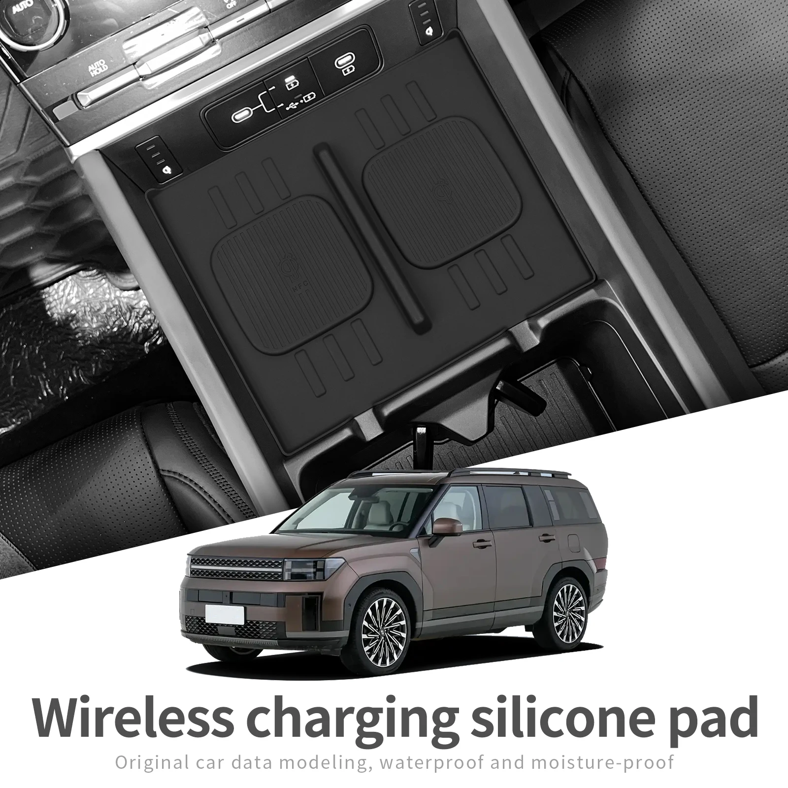 

For Hyundai Santa Fe 2024 2025 Car Anti-Slip Pad Silicone Center Console Wireless Charger Interior Accessories Black