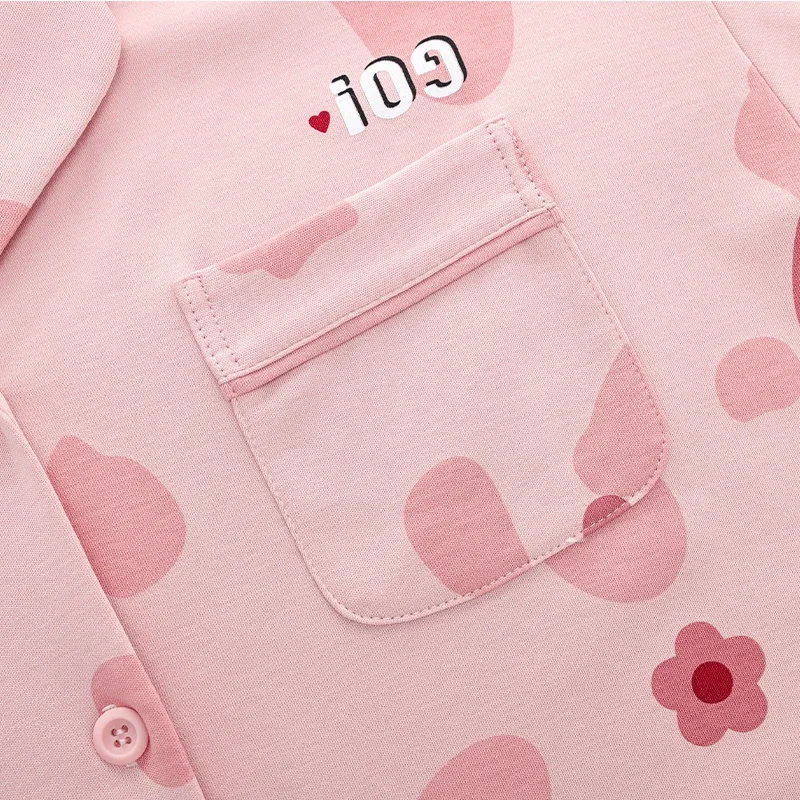 MiiOW Winter 100% Cotton Women\'s Pajamas Set Loose Turn-down Collar Long Sleeves Loungewear Cute Pink Girls Sleepwear Homewear