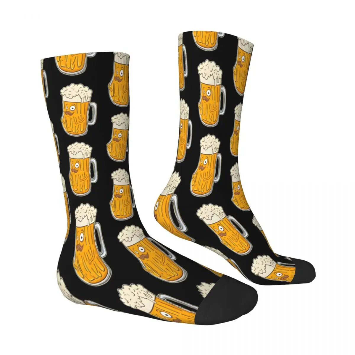 Adorable Mustachioed Beer Drinking Beer Mug Socks Male Mens Women Autumn Stockings Polyester