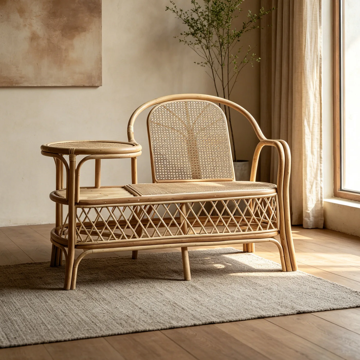 CX retro phone rattan chair natural rattan single back chair