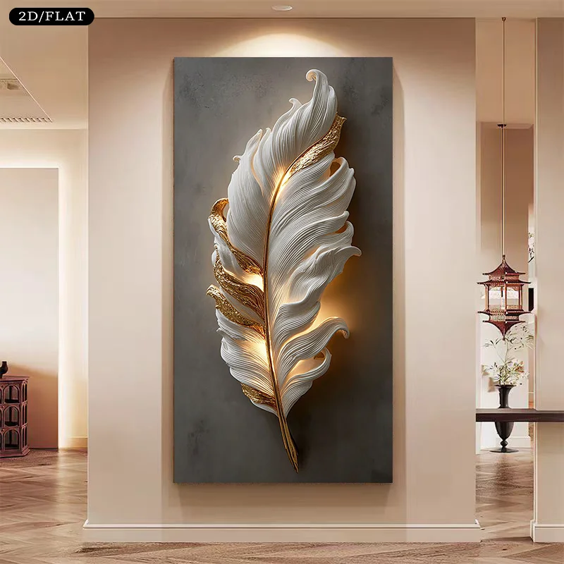 

Extra Large Modern Golden Feather Canvas Wall Art Print Golden Feather Painting for Living Room, Bedroom, Large Statement Piece