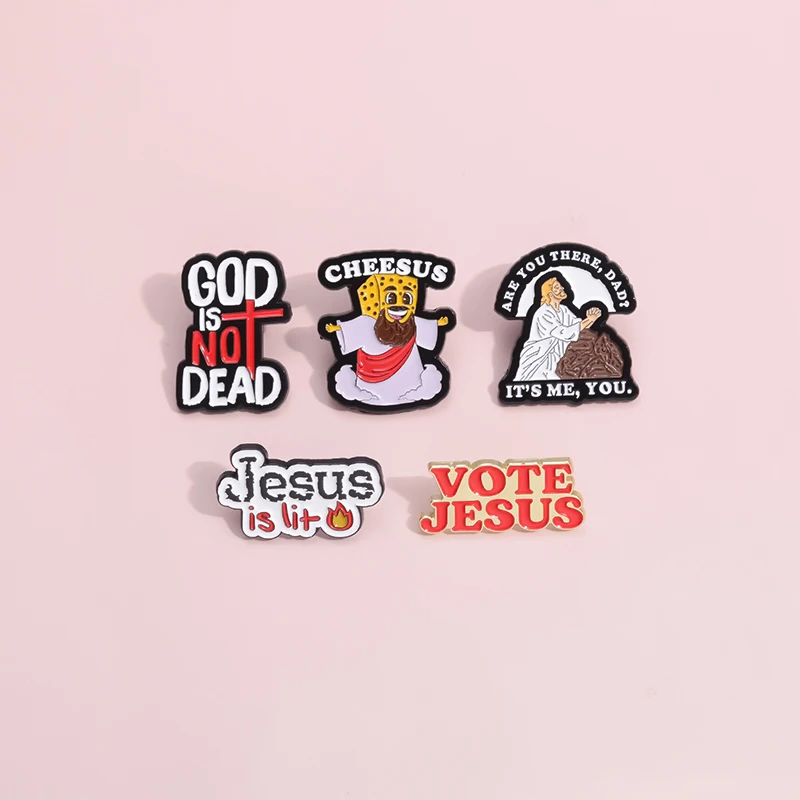 Jesus Christian Enamel Pins Jesus is My Back Team Jesus Funny Brooches Lapel Backpack Jacket Badge Religion Jewelry Gifts