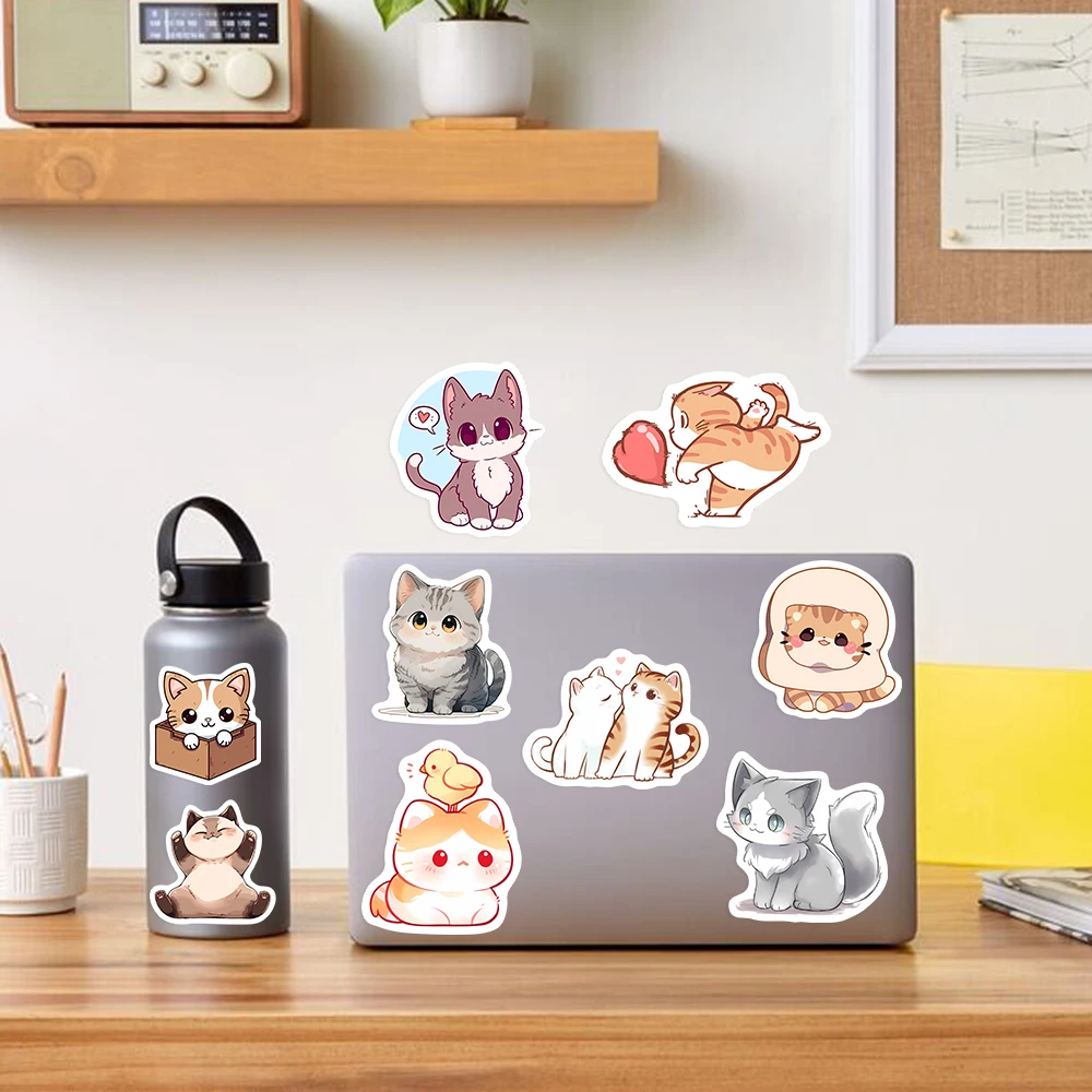 Kawaii Cat Stickers Kitten Cartoon Funny Kids Anime Cute Pet Animal DIY Sketch Gift Phone Laptop Scrapbooking Waterproof Sticker