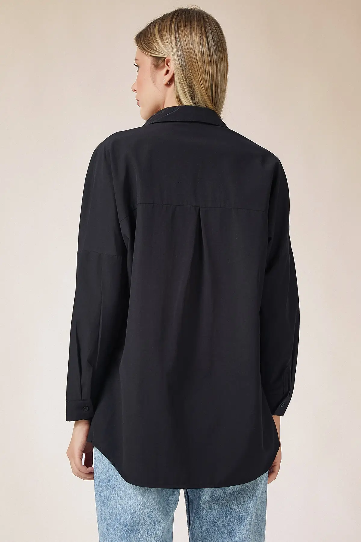 Women Black Oversize Long Basic Shirt