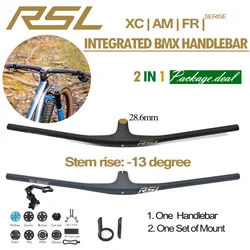 RSL XC / AM /FR Flat -13degree T1000 Integrated Handlebar for Mountain Bicycle, Carbon Fiber, MTB Bike Fittings 2 IN 1