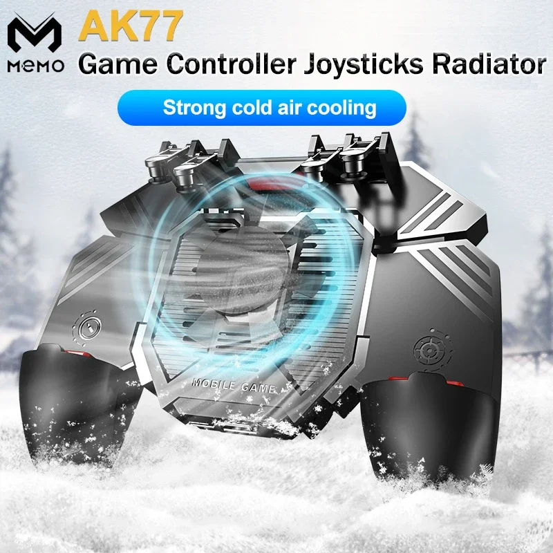 

MEMO AK77 6 Finger Gamepad Joystick Trigger with Air-cooled Cooling Fan for PUBG Aim Shooting Game Controller for IPhone Android