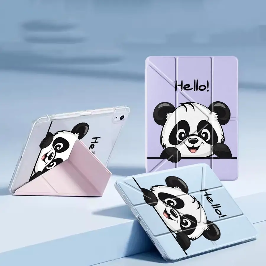 

Cute Hello Panda Holder Cover Tablet Case For iPad Pro 2025 Mini 6 7 Air 4 5 M3 M2 M4 11inch Pro 11th 10th 9th 8th 12 Y-Fold