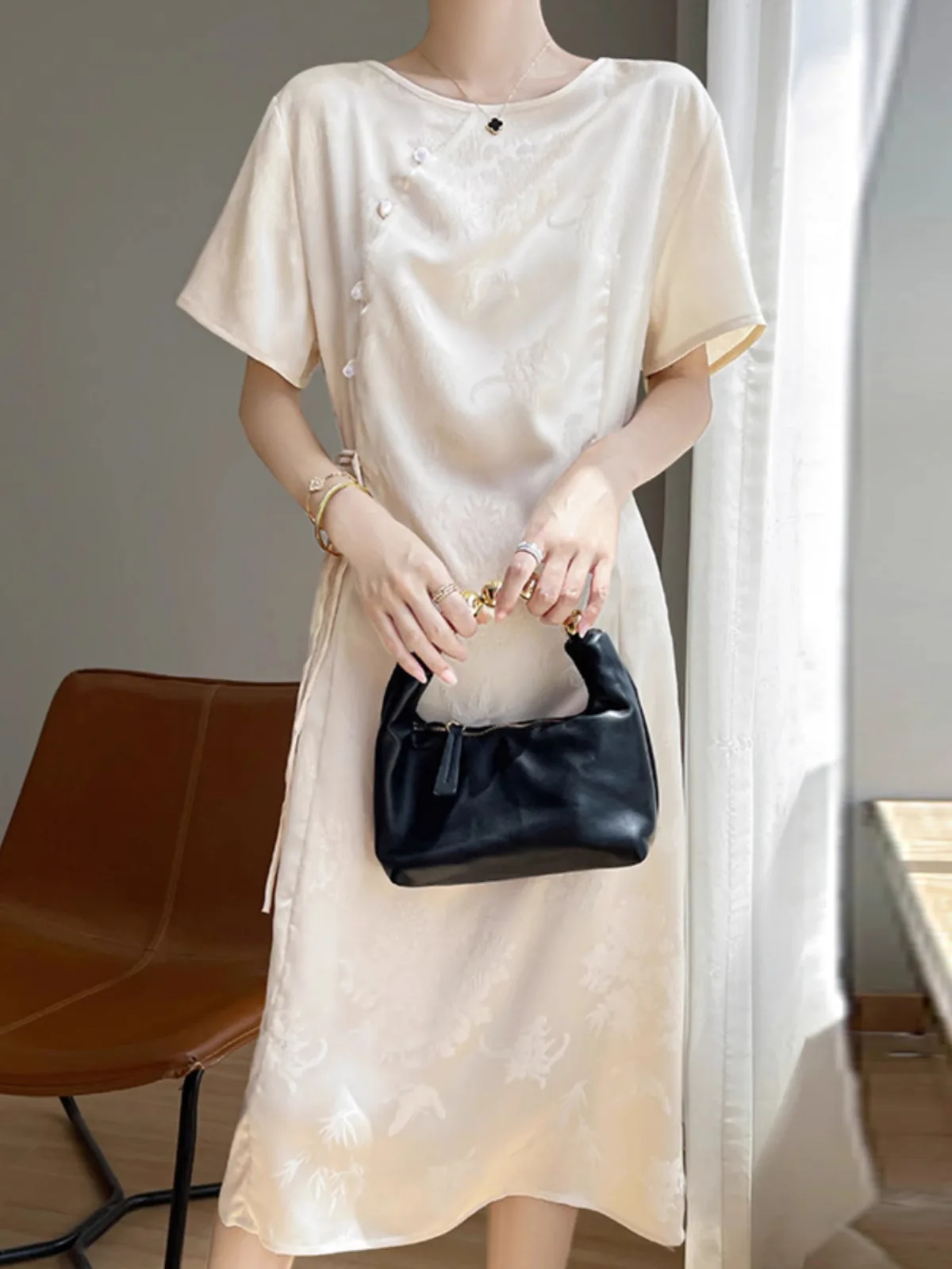 Ele chinois Sle rond Ne soie Satin imprimé minceur longue Dr Triacéate taille haute a-ligne jupe pour les femmes été