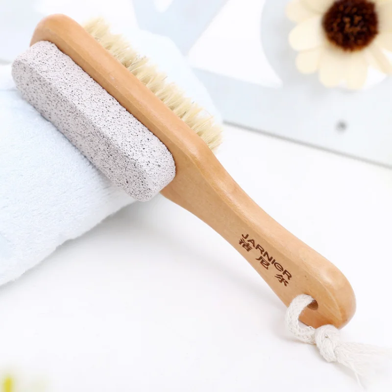 1pc Foot Care Natural Bristle Massage Brush Two-sided Pumice Stone Brush Feet Exfoliating Dead Skin Remover Brush Pedicure Tools