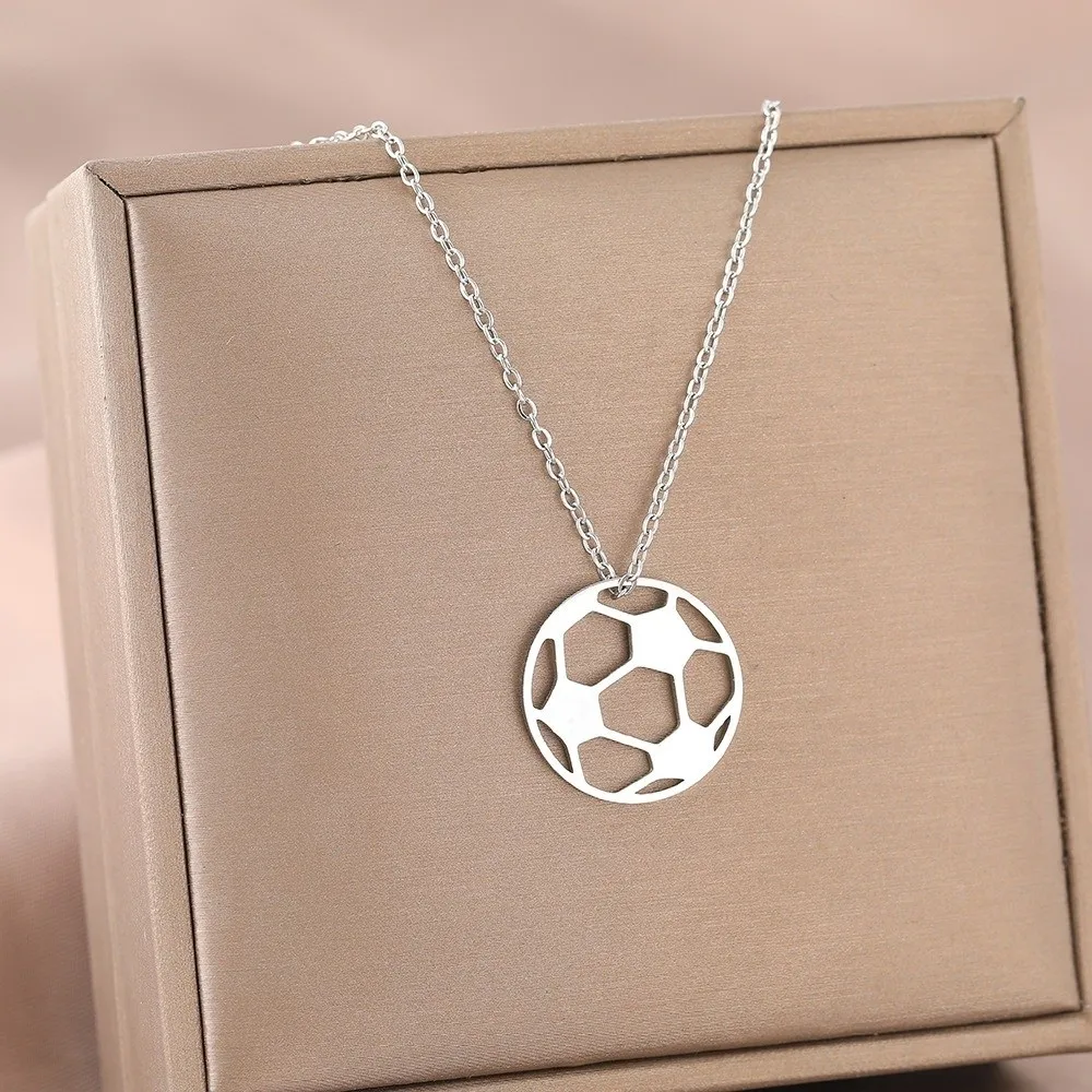Stainless Steel Soccer Pendant Necklace Simple Unique Football Lover Choker Polished Finish Cool Design Sports Ball Jewelry