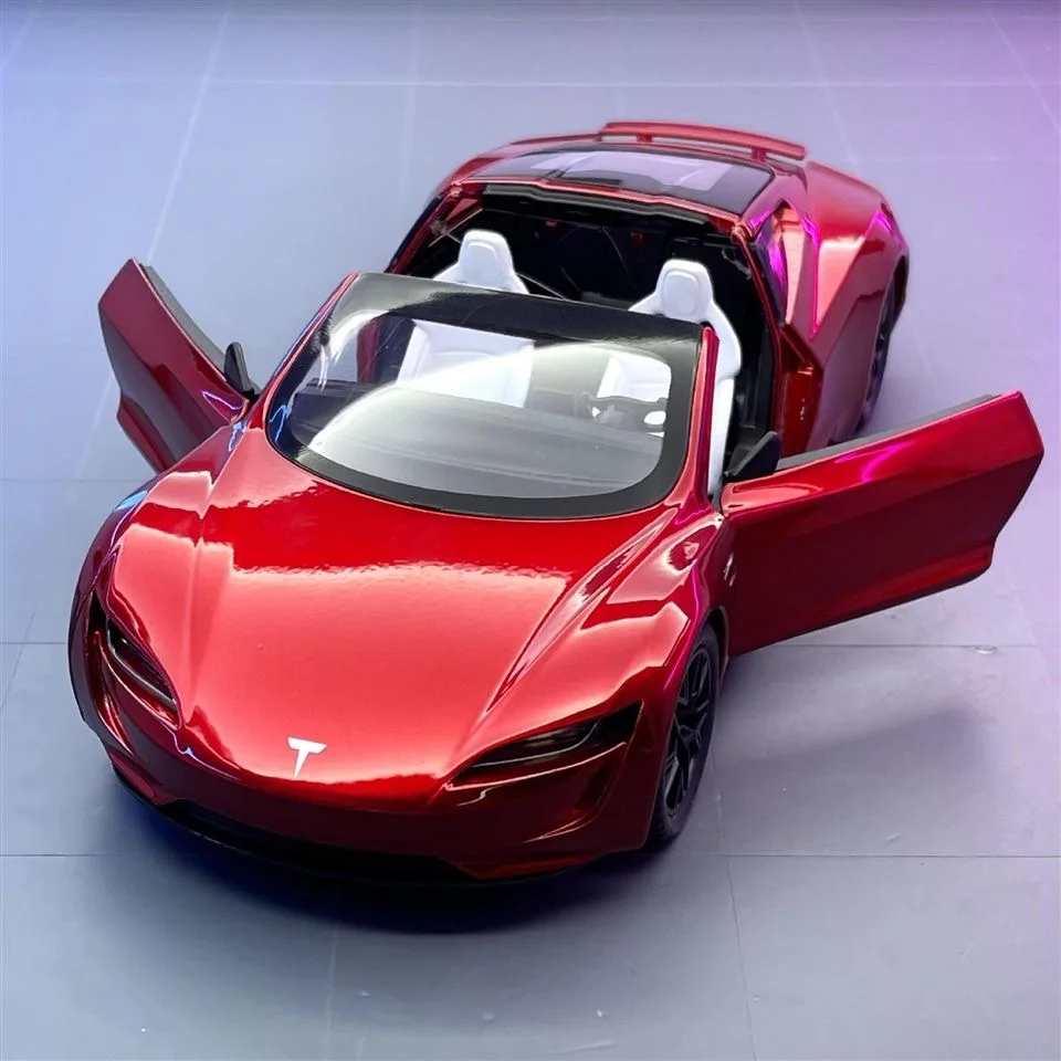 

1:24 Tesla Roadster супер автомобиль из сплава модель автомобиля колесо рулевое управление звук свет коллекционные игрушки подарок на день рождения C147