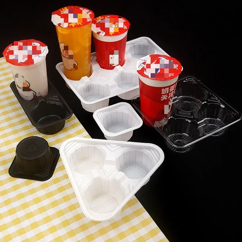 

Thickened Disposable Plastic Cup Holder Beverage Coffee Milk Tea Takeaway Packaging Tray Black and White Fixed Cup Holders