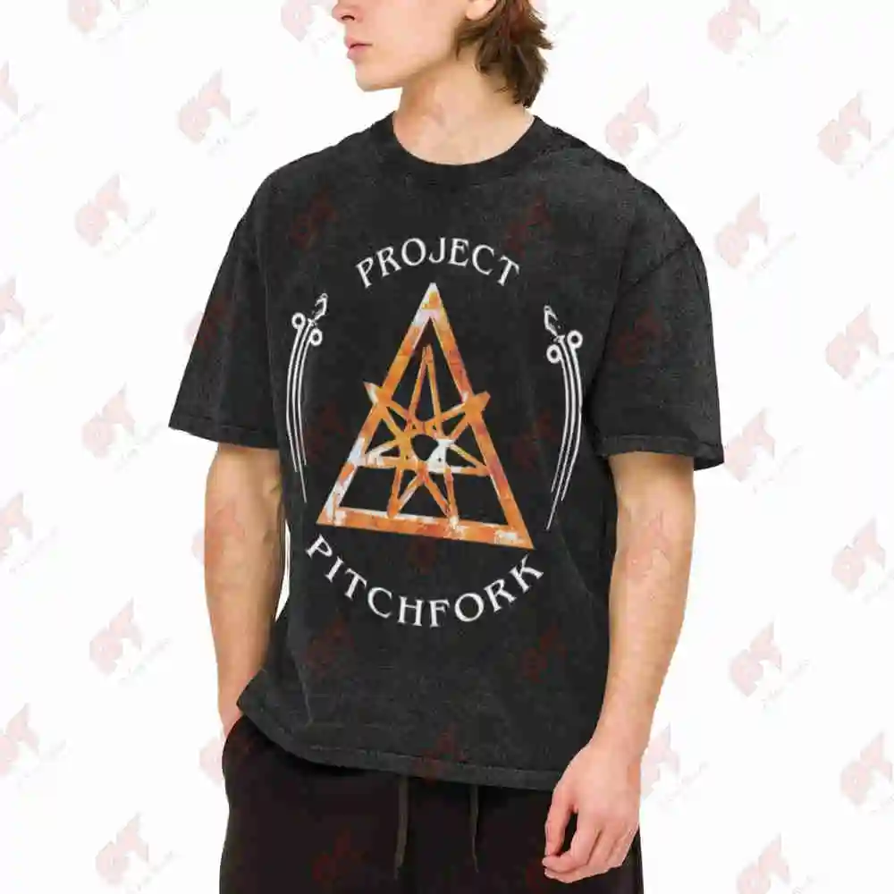 Project Pitchfork Pentagram Scratch My Back Vintage Washed Tee Pure Cotton T-Shirt