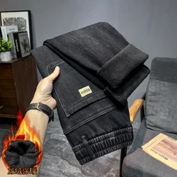 Winter New Black Fleece Jeans Trendy Brand Ins Loose Casual Thickened Warm Denim Trousers Fashionable And Versatile Men's Pants