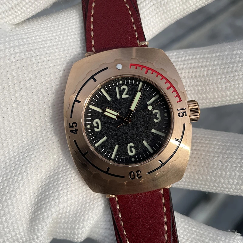 STEELFLIER Men Automatic Watch Military Bronze Tonneau Mechanical Wristwatch Diver 20ATM Waterproof C3 Luminous Sapphire NH35