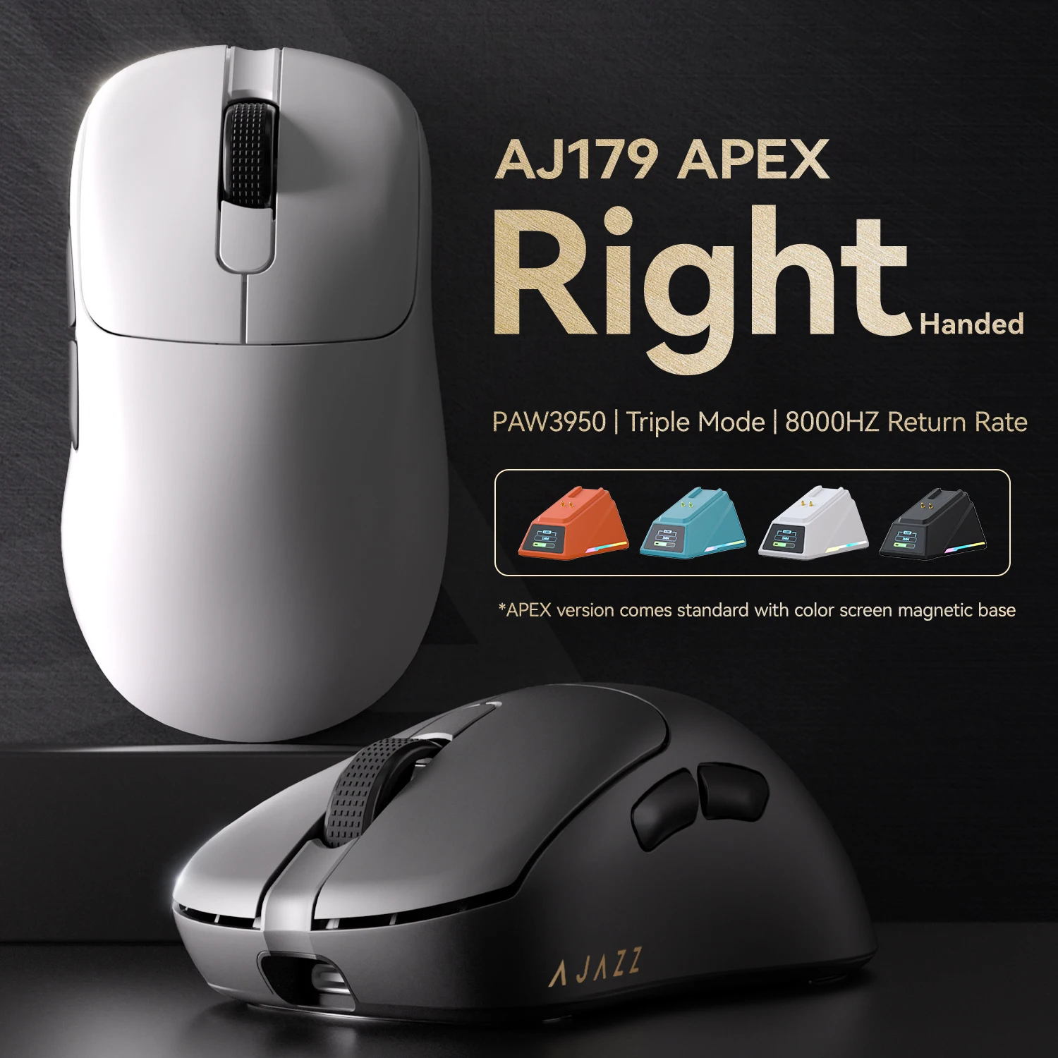 AJAZZ AJ179 APEX Mouse Tri Mode Wireless 8K PAW3950 Sensor Low Latency Gaming Mouse Charge Base Customize Lightweight Pc Gamer