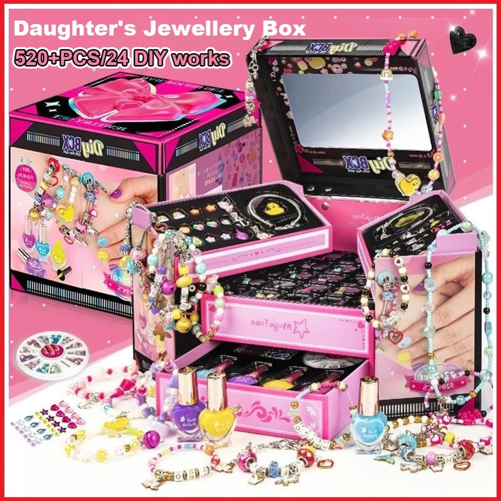 Charm Bracelet Making Kit with Jewelry Box Jewelry Making Kit DIY Charm Bracelet Kit Christmas Birthday Gifts for Girls Age 6-12