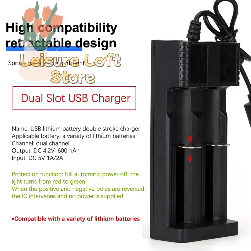 2-Slot Smart 18650 Battery Charger - USB-C Powered Lithium Ion Charger with LED Indicators, Universal Compatibility
