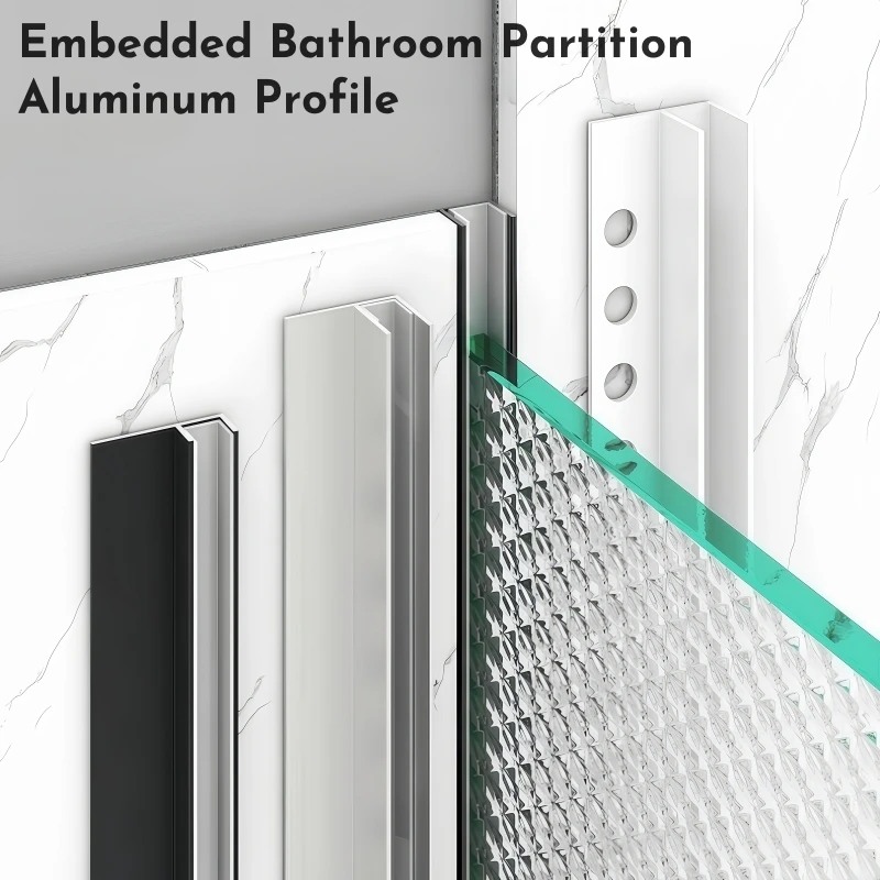 Embedded Bathroom Partition LED Aluminum Profile F-Shaped Shower Channel For Glass Board Shelf Splint Waterproof Bar Strip Light