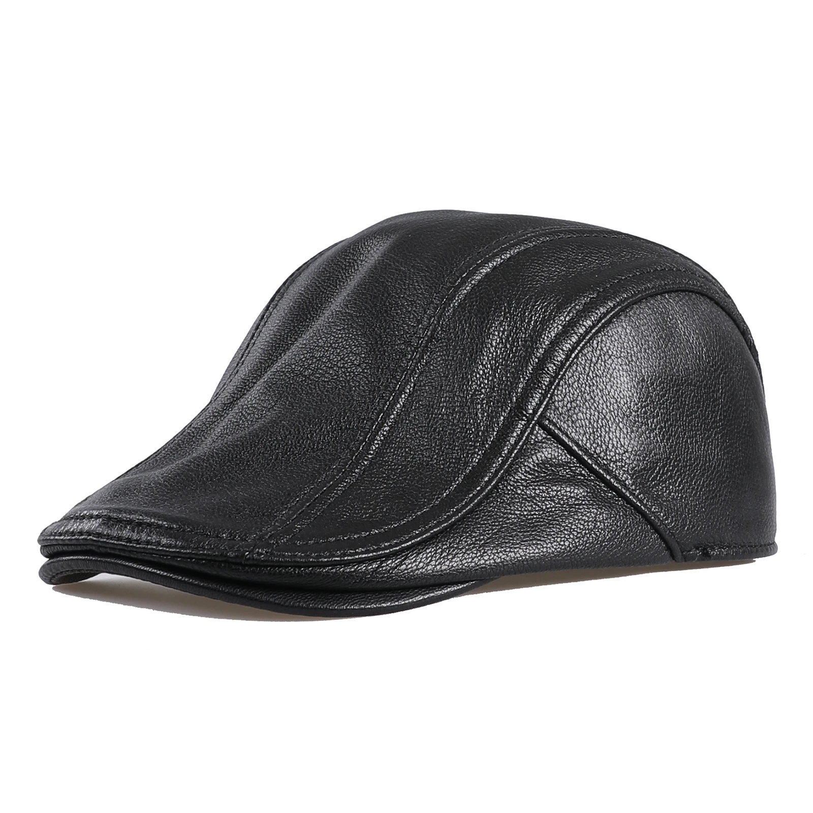 

BOONJOVIA Men's Classic Real Sheepskin Flat Ivy Gatsby Newsboy Cap Driving Hat Black Brown