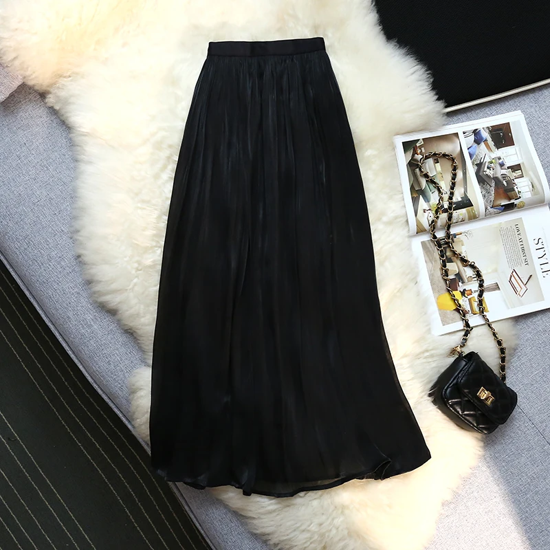 Seoulish Spring Summer Elegant Women's Mesh Skirts 2024 New High Waist Korean Style Solid A-Line Midi Skirts Female