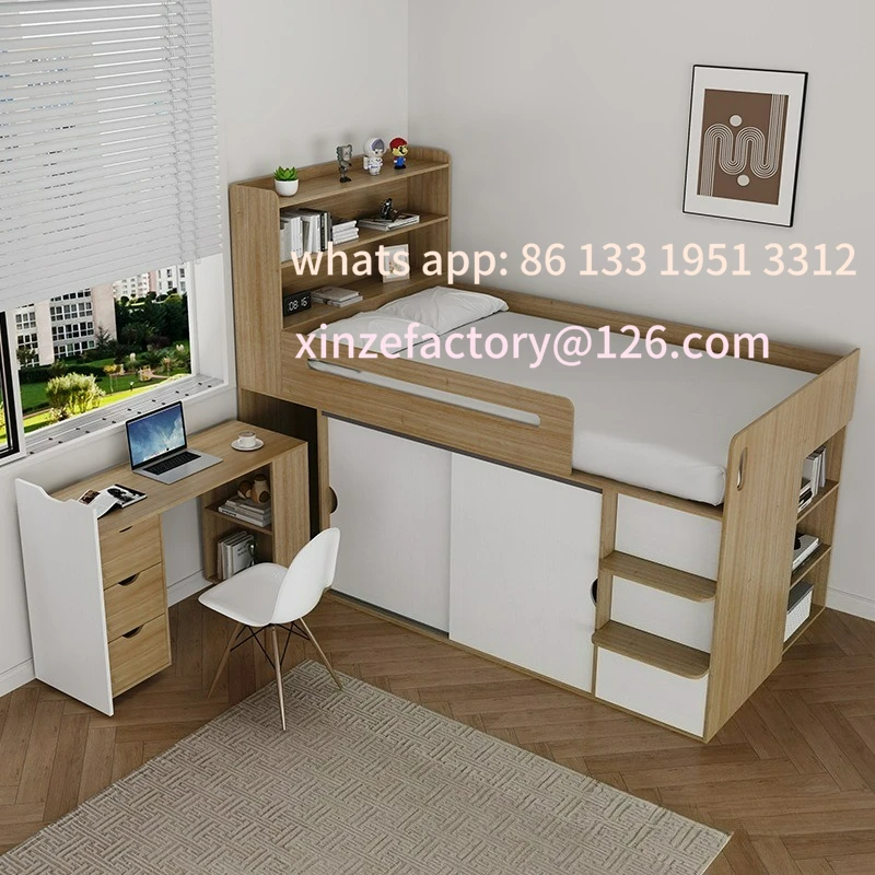 

Customizable small apartment half-height bed wardrobe integrated storage cabinet.