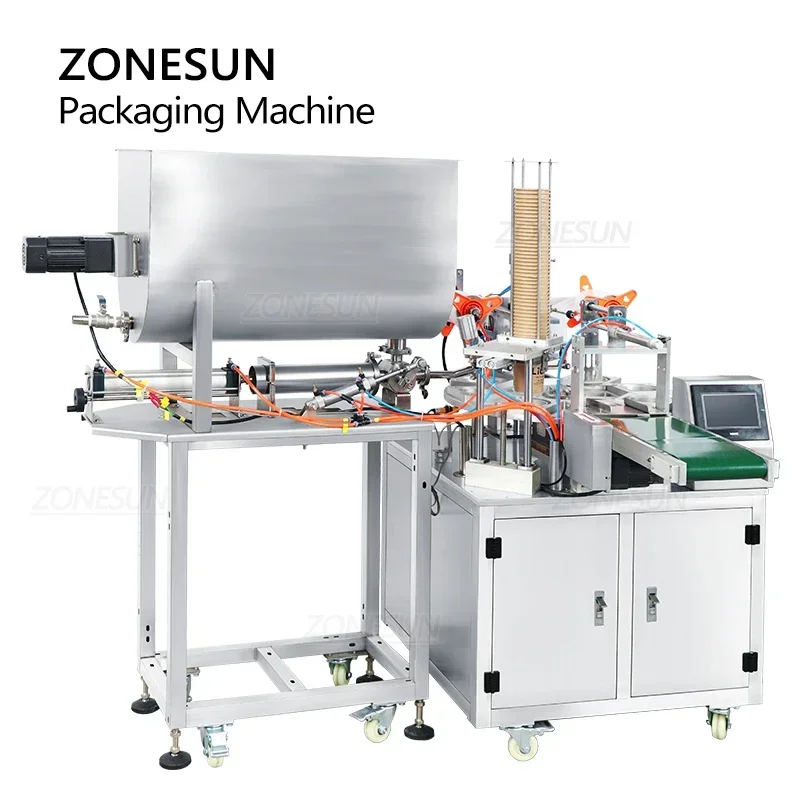 ZONESUN ZS-FS600 التلقائي كوب الآيس كريم ملء آلة الختم الزبادي الكرتون حوض زبدة الفول السوداني تراجع صلصة القرص الدوار خط