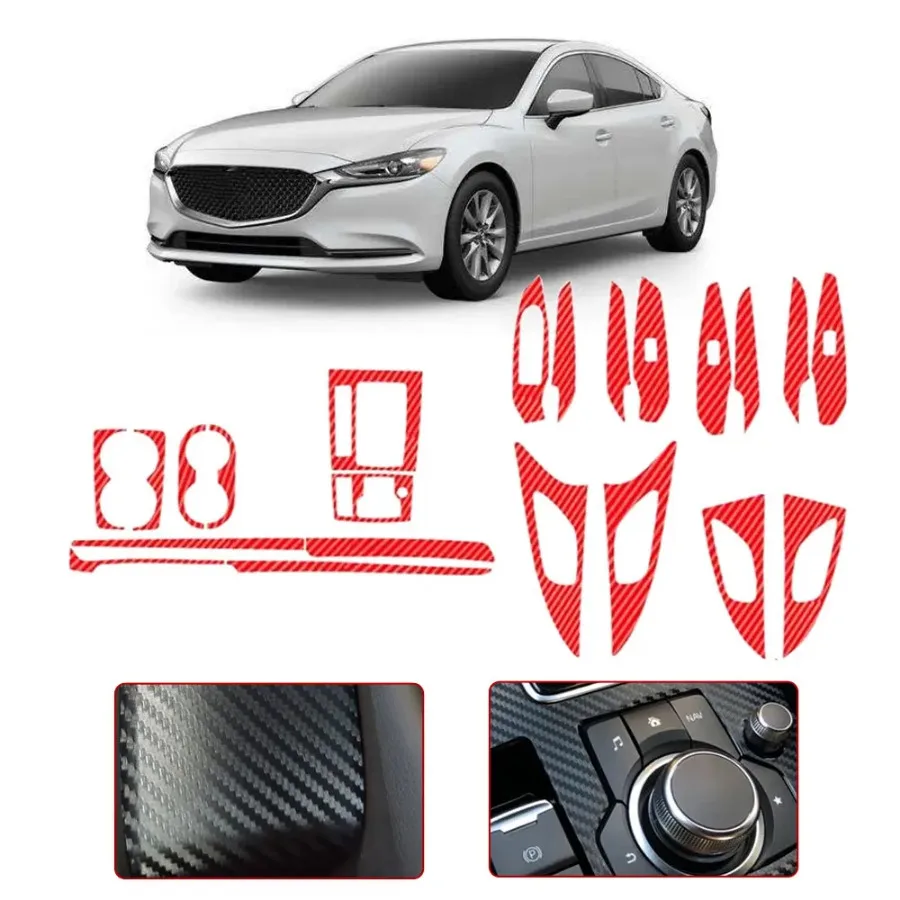 

18pcs Carbon Fiber Texture Vinyl Car Interior Decor Kits Trim Sticker Car Interior Sticker Decor for Mazda 6 M6 Atenza 17-18