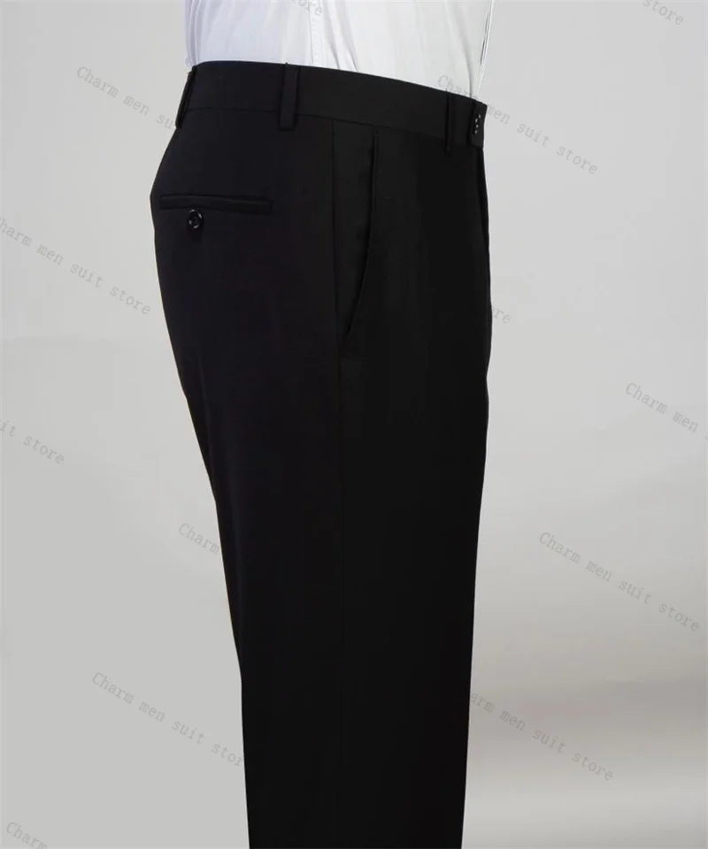 بلورات فاخرة الرجال الدعاوى مجموعة 2 قطع سترة سوداء + السراويل بنطلون الزفاف البدلات الرسمية مكتب القطن العريس حفلة موسيقية سترة معطف