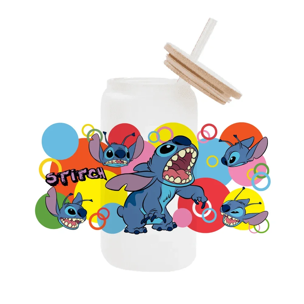 Disney Cartoon Stich für Libbey 16oz Dose Glas 3d wasserdicht UV Dtf Kaffee kann Libbey Glas Wrap einwickeln