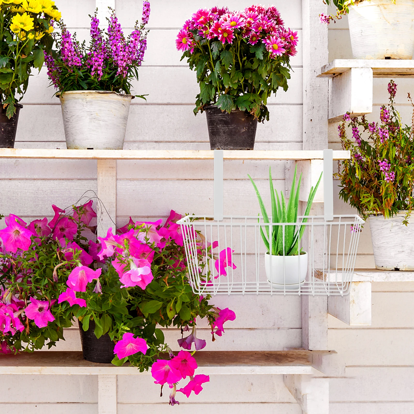 

1Pcs Iron Art Flower Pot Hanging Basket White Multifunctional Storage Holder for Home Garden Balcony Decorative Plant Display