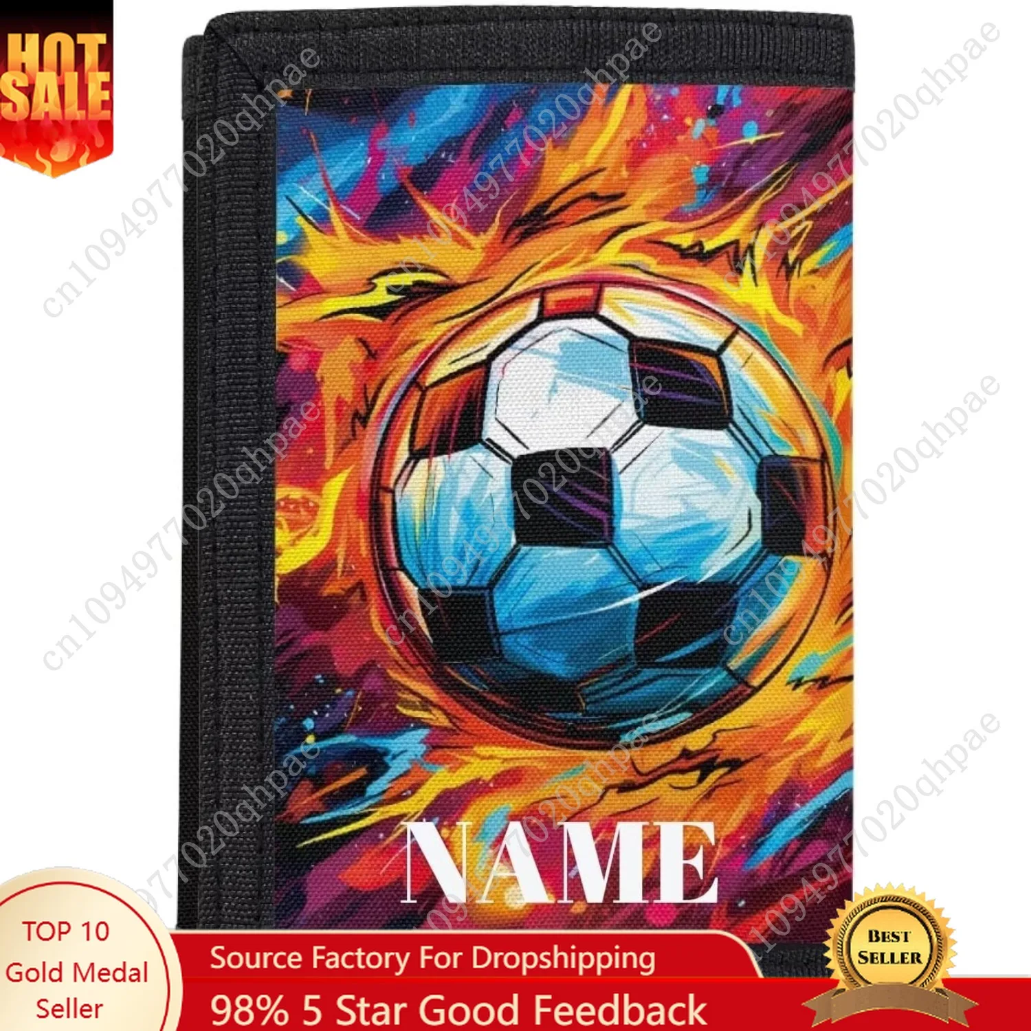 GIFTPUZZ Sport Soccer Boys Custom Wallets Cool Persoanlized Small Leather Trifold Purse with ID Window at Birthday, Graduation,