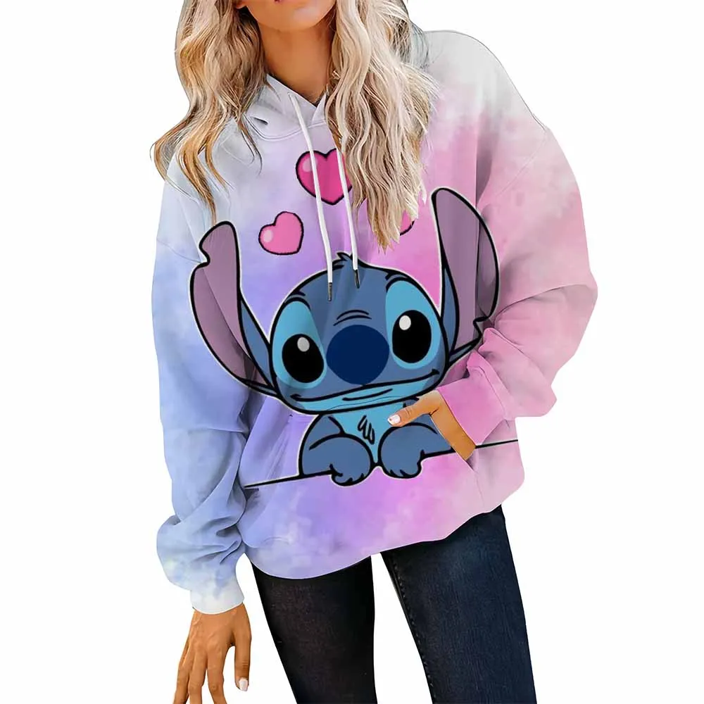 Sweat-shirt à capuche pour femme, Streetwear décontracté, imprimé Disney Stitch, manches longues, Harajuku, chemise à capuche, automne et hiver, Y2K
