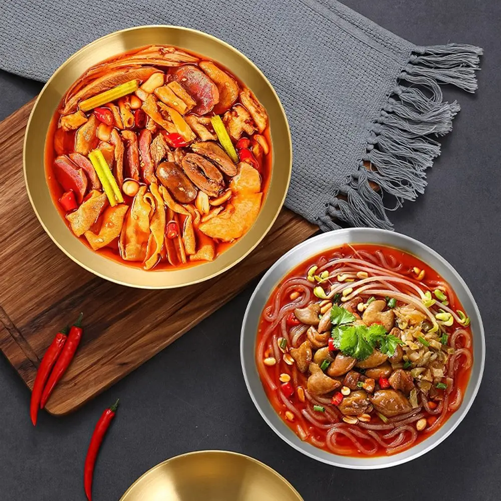

Thickened Stainless Steel Bowl Double Layer High Footed Korean Ramen Bowl Heat-insulating Drop Resistant Salad Bowl