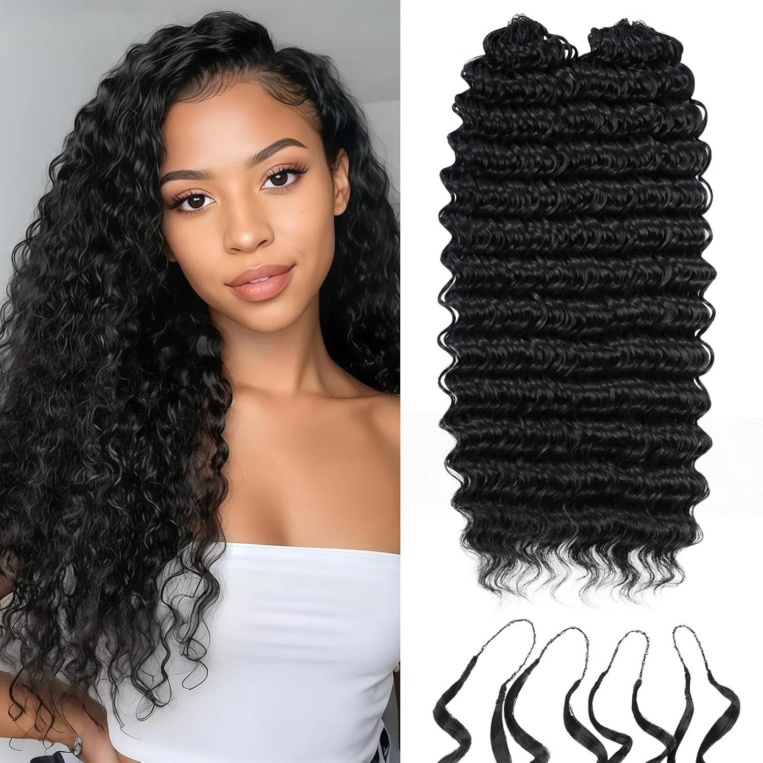 

Волнистые волосы для крючкового плетения, 100% натуральные человеческие волосы, без узлов, предварительно разделенные, для создания прически бохо.