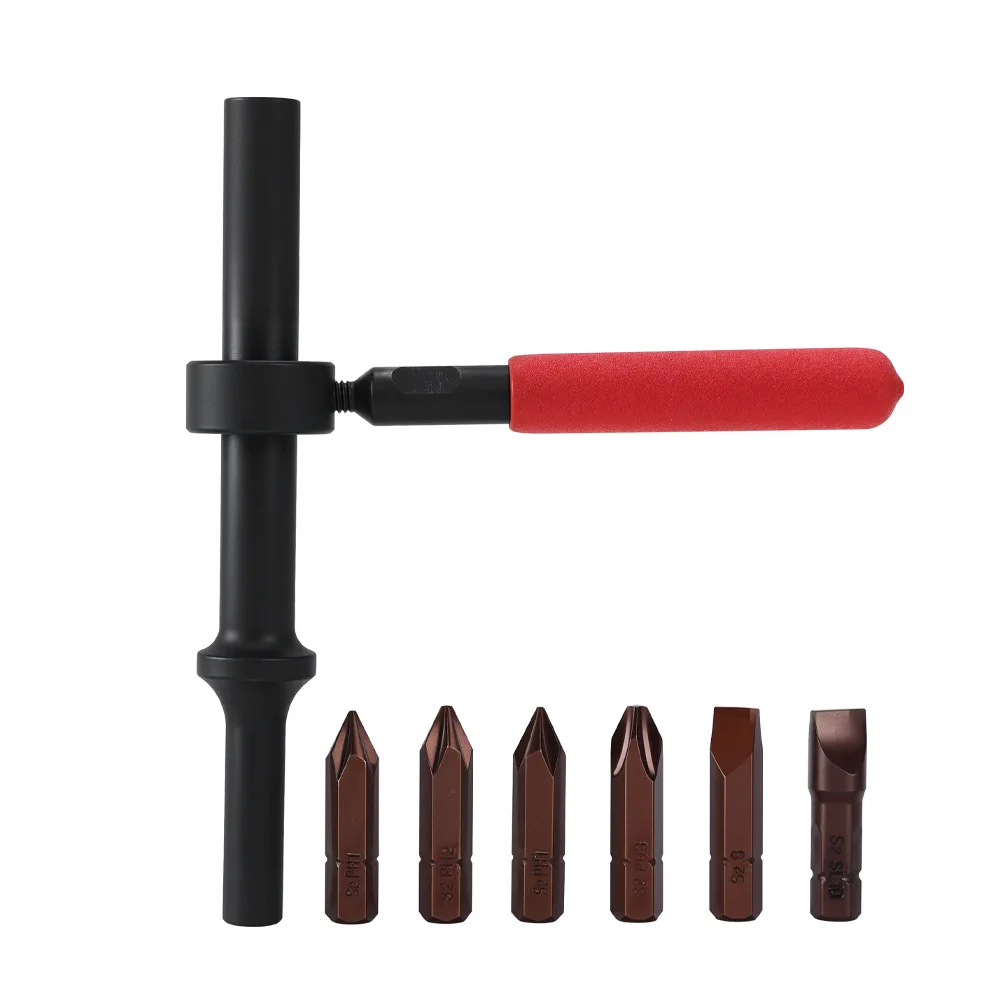 

F3369 Air Impact Screw Remover 6-Piece Black Diamond Steel Slotted & Phillips Bits Pneumatic Hammer Compatible
