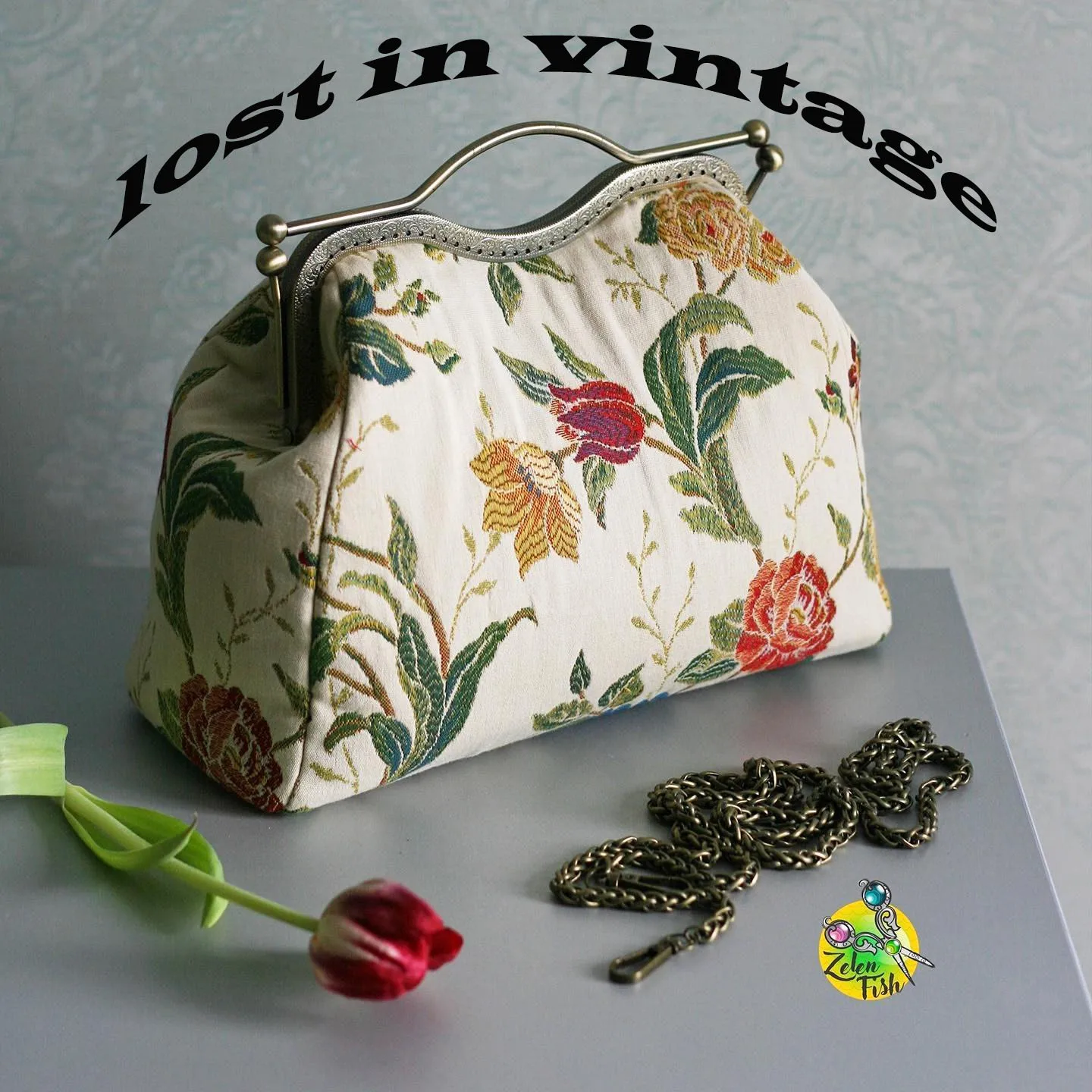 Lost in Vintage  Floral Radicule of Bright Gabardin Tapestry Bag Frame Clutch 35x25x10cm Borsa Clutch Flowers Purse