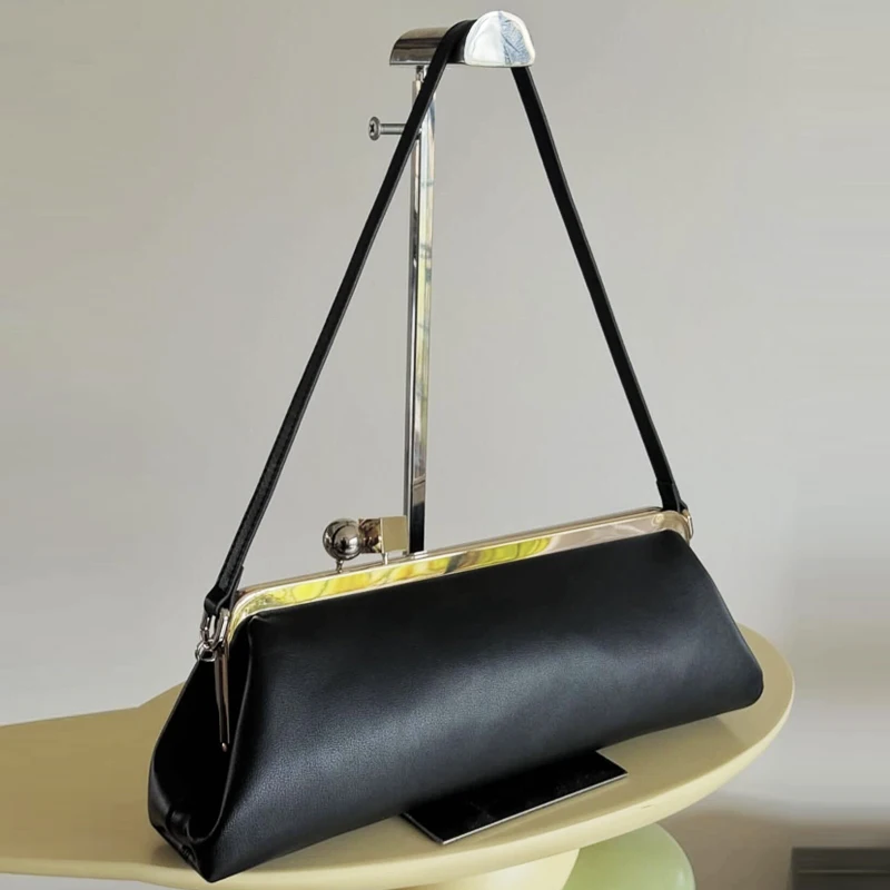 

Fashion Metal Frame Clip Bags For Women Luxury Designer Handbag And Purses 2025 New In PU Sequined Long Clutch Underarm Shoulder