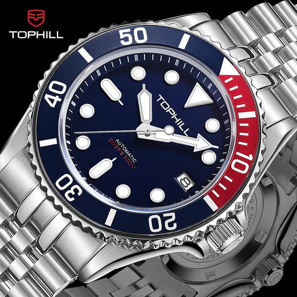 TOPHILL 300M Diving Watch For Men Super Luminous Automatic NH35 Movement Mechanical Watches Waterproof Wristwatches Sapphire