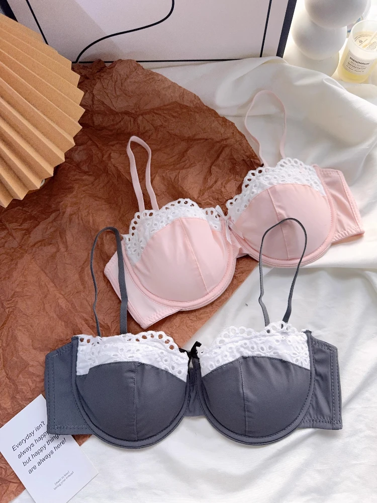 مجموعة ملابس داخلية من الدانتيل الفرنسي من exy حمالة صدر رافعة للثدي الصغير، مجموعة رفع مضادة للترهل، أشرطة رفيعة نصف كوب طقم سراويل داخلية BANERDANNI #6