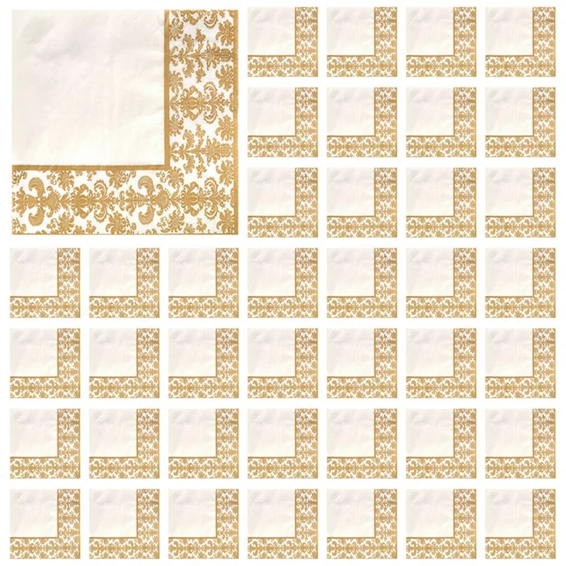 1000Pcs Gold Printing Disposable Napkin Tissue Paper Printed Napkins For Restaurant And Hotel (Golden + White)