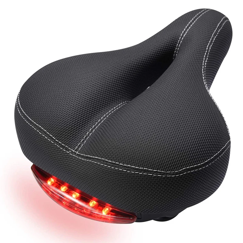 Comfortable Men Women Bike Seat,Wide Bicycle Saddle,Tail Lights,Waterproof,Soft Breathable Double Spring Design